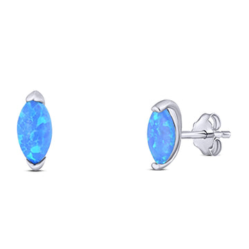 Art Deco Marquise Created Blue Opal Solid 925 Sterling Silver (8.7mm)